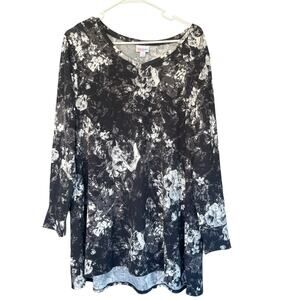 Lularoe Womens Elizabeth Tunic Top Large Black White Roses Floral Cottagecore